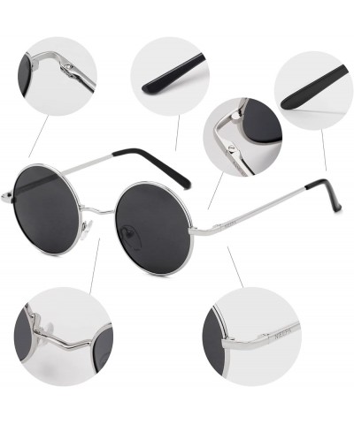 Vintage Small Round Polarized Hippie Sunglasses for Men Women Circle Sun Glasses NP1002 B01 Blackgrey + Silvergrey $9.44 Round