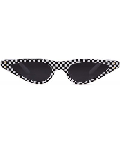 Retro Small Cat Eye Sunglasses Y2K Tinted Colored Lense Black Skinny Tiny Sun Glasses Checkered $7.66 Goggle