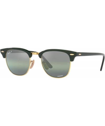 RB3016f Clubmaster Low Bridge Fit Square Sunglasses Green on Gold/Green Mirrored Polarized $68.54 Aviator