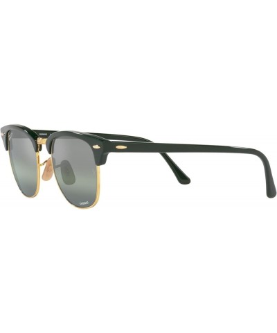 RB3016f Clubmaster Low Bridge Fit Square Sunglasses Green on Gold/Green Mirrored Polarized $68.54 Aviator