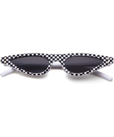 Retro Small Cat Eye Sunglasses Y2K Tinted Colored Lense Black Skinny Tiny Sun Glasses Checkered $7.66 Goggle