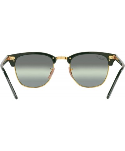 RB3016f Clubmaster Low Bridge Fit Square Sunglasses Green on Gold/Green Mirrored Polarized $68.54 Aviator