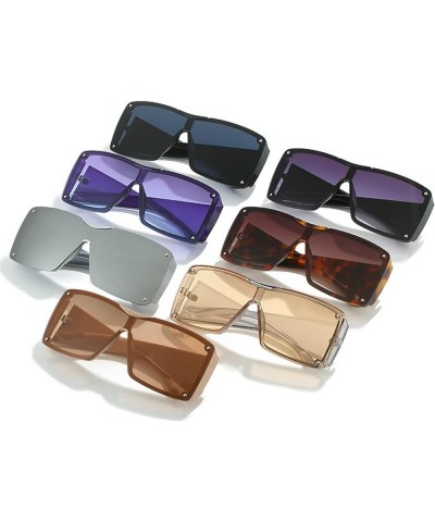 Oversized Square Women Sunglasses Fashion One Piece Gradient Mirror Rivets Men Wide Legs Sun Glasses Black Grey $10.96 Oversized