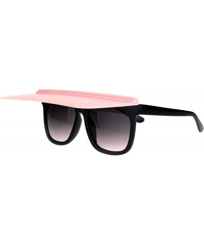 Unique Collapsible Sun Visor Horn Rim Hipster Plastic Sunglasses Black Pink Smoke Pink $9.69 Rectangular