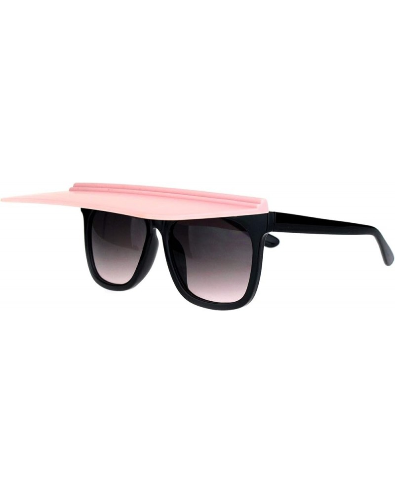 Unique Collapsible Sun Visor Horn Rim Hipster Plastic Sunglasses Black Pink Smoke Pink $9.69 Rectangular