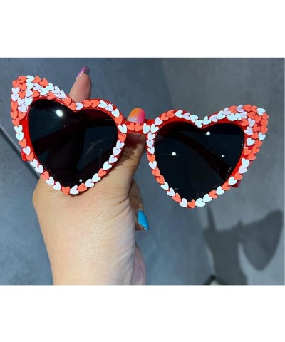 Cute Women's Heart Shaped Sunglasses Fashion Snowflake Cat Eye Sunglasses Fashion Pink Party Sunglasses UV Protection 3pcs-bl...