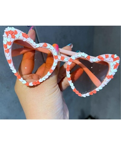 Cute Women's Heart Shaped Sunglasses Fashion Snowflake Cat Eye Sunglasses Fashion Pink Party Sunglasses UV Protection 3pcs-bl...