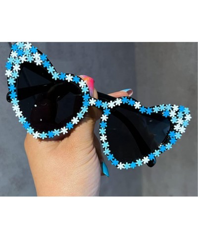 Cute Women's Heart Shaped Sunglasses Fashion Snowflake Cat Eye Sunglasses Fashion Pink Party Sunglasses UV Protection 3pcs-bl...