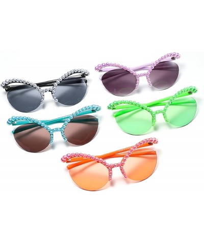 Shiny Diamonds Cat Eye Sunglasses Women Luxury Pearl Punk Sun Glasses Female Shades Candy Color Rhinestone Eyewear Green $10....