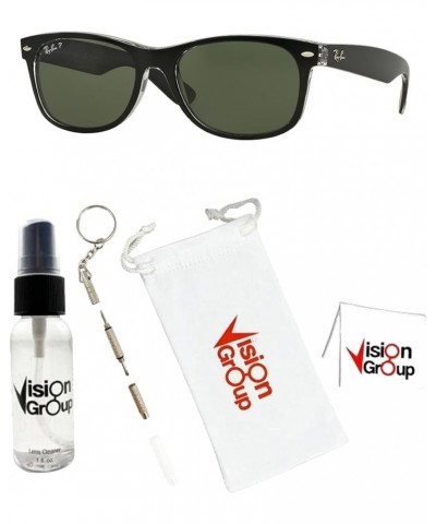 RB2132 New Wayfarer Sunglasses + Vision Group Accessories Bundle Black on Transparent/Crystal Green Polarized (605258) $76.12...