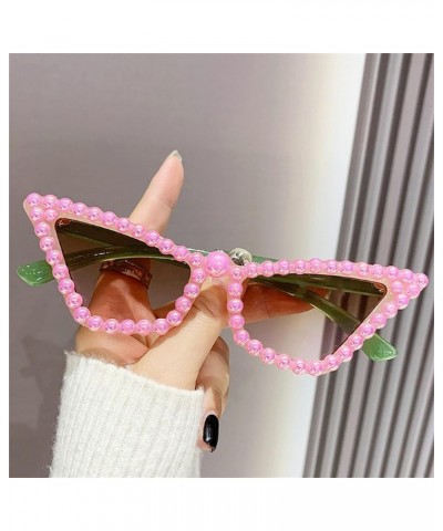 Trendy Cat Eye Rhinestone Sunglasses for Women 90s Styles Bling Pearl Sun Glasses Oversized Disco Party Accessory Pink $9.85 ...