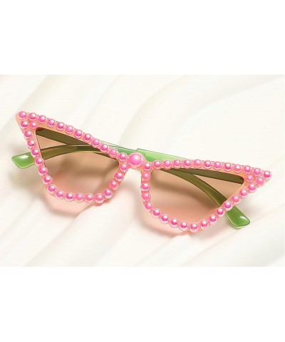 Trendy Cat Eye Rhinestone Sunglasses for Women 90s Styles Bling Pearl Sun Glasses Oversized Disco Party Accessory Pink $9.85 ...