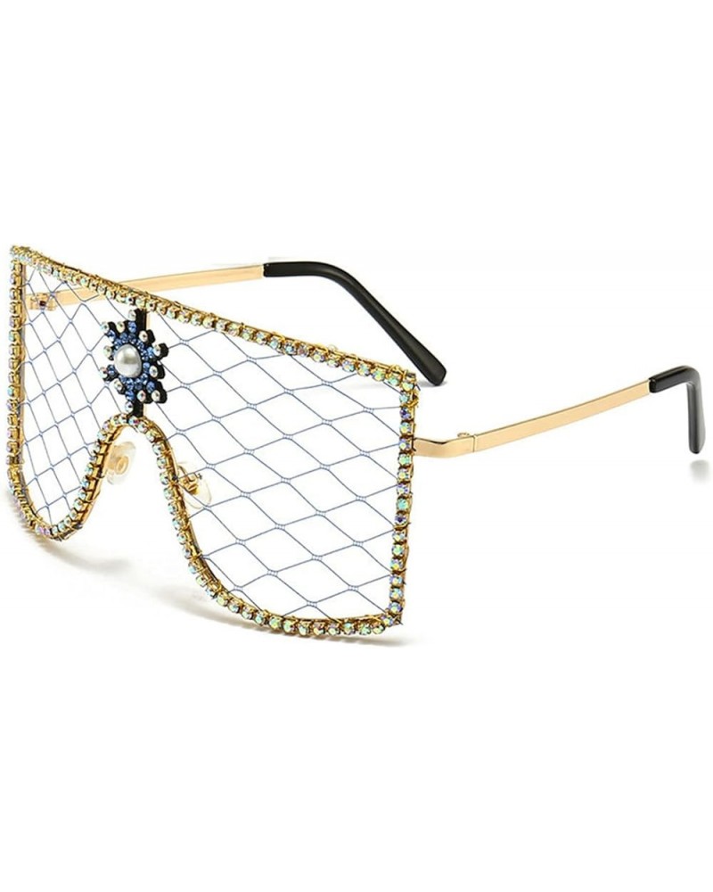 Rhinestone Y2K Sunglasses for Women Men Shield Flat Top Sunglasses Futuristic Frameless no Lens Glasses Blue $9.50 Shield