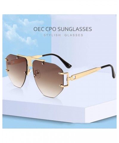 Classic Retro Steampunk Sunglasses for Men Women Frameless Irregular Sun Glasses Metal Frame Goggles Tea $11.14 Goggle