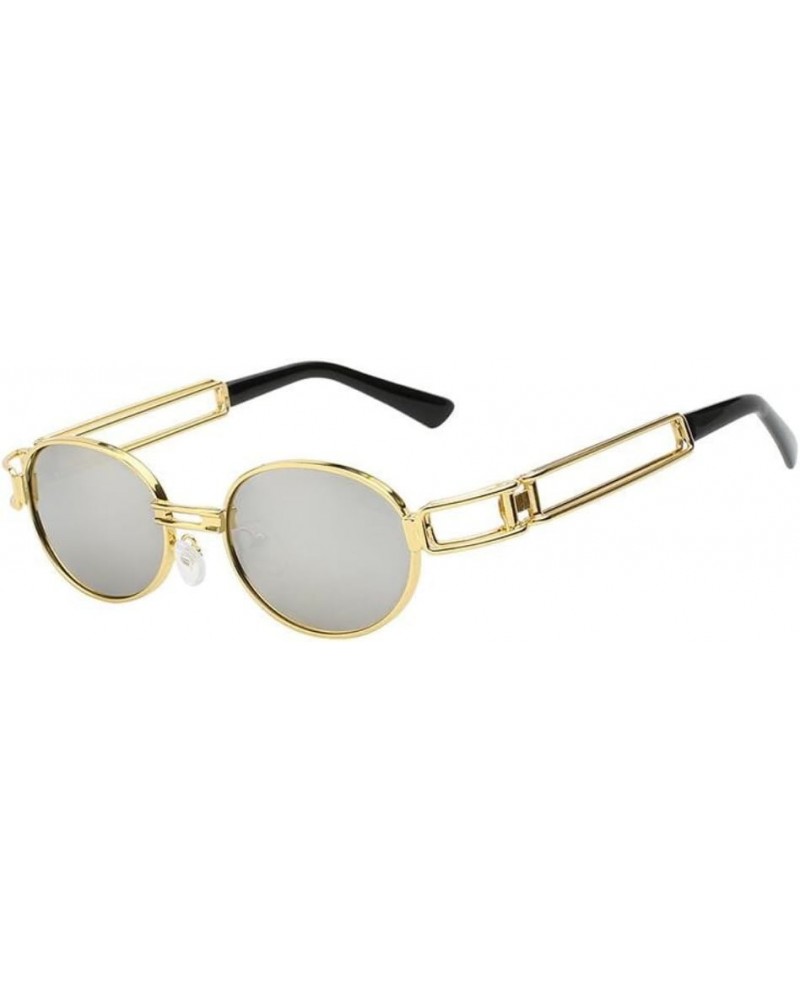 Women UV400 Gothic Flat Top Vintage Round Glasses Men Steampunk Sunglass Eeywear Silver $8.84 Round