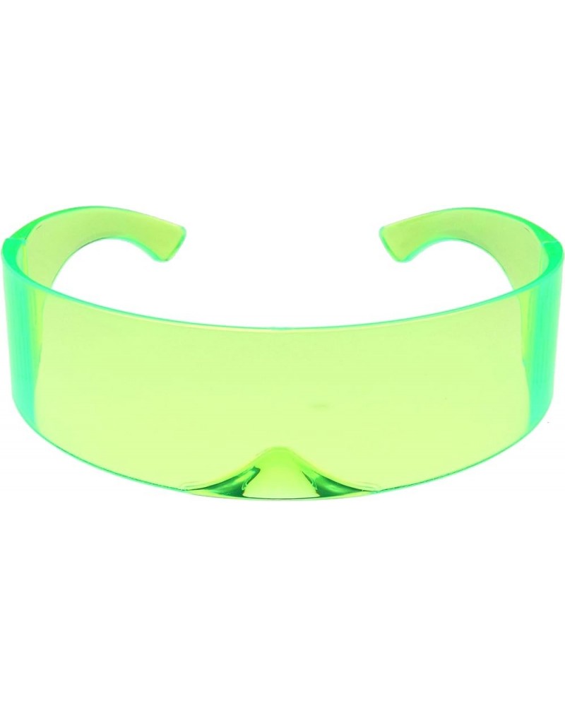 80s Futuristic Cyclops Cyberpunk Visor Sunglasses with Semi Translucent Mirrored Lens C12 | Green $9.89 Square