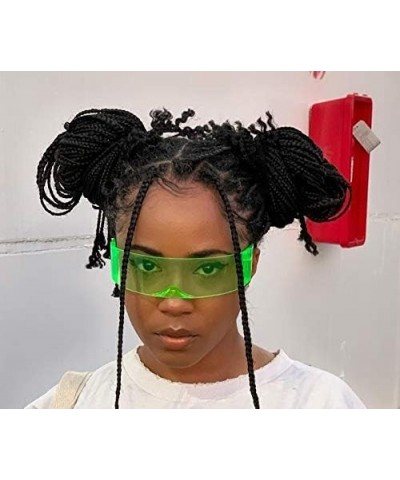 80s Futuristic Cyclops Cyberpunk Visor Sunglasses with Semi Translucent Mirrored Lens C12 | Green $9.89 Square