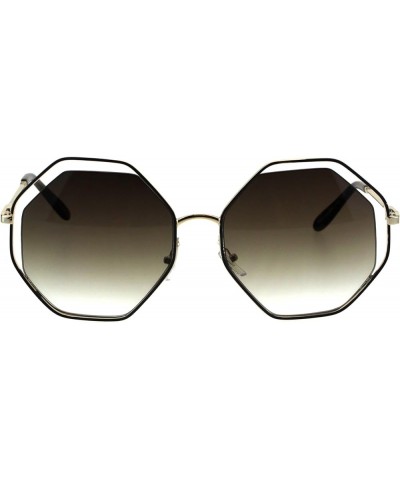 Womens Expose Lens Octagonal Metal Rim Hippie Retro Sunglasses Brown Gold Brown $9.33 Rectangular