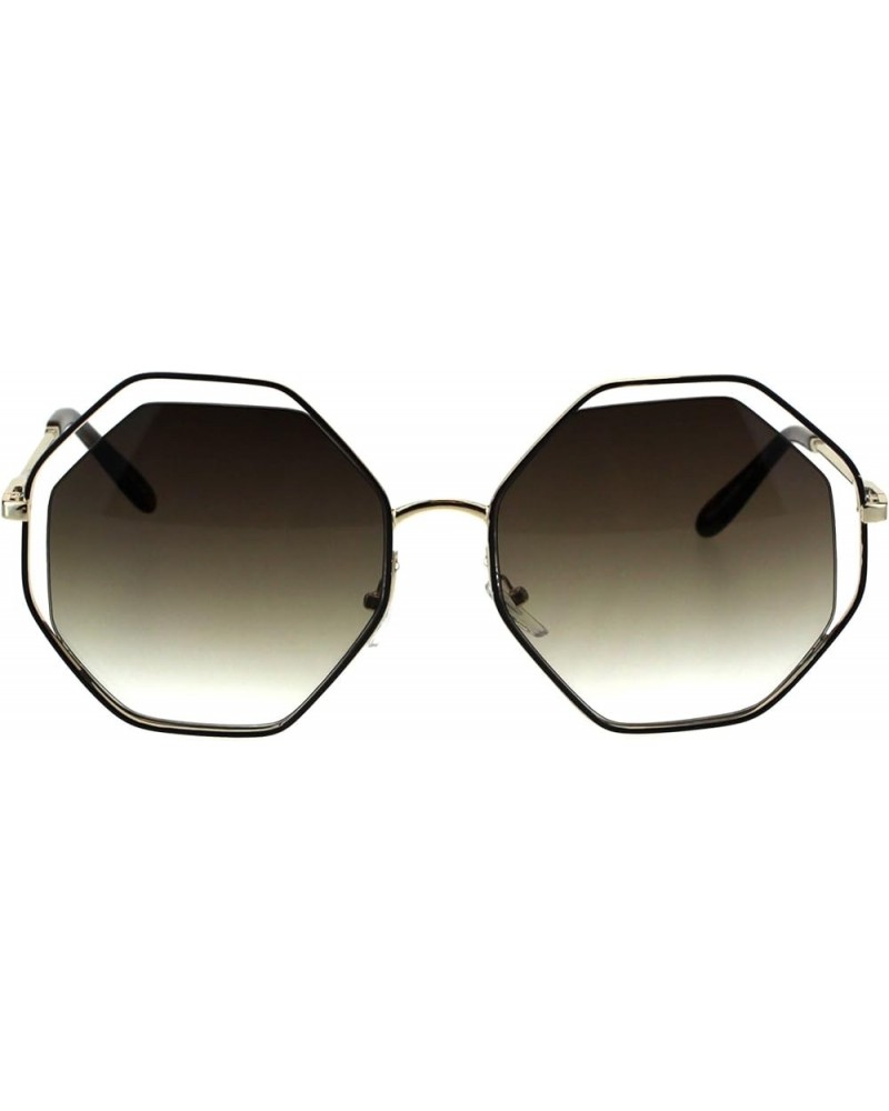 Womens Expose Lens Octagonal Metal Rim Hippie Retro Sunglasses Brown Gold Brown $9.33 Rectangular