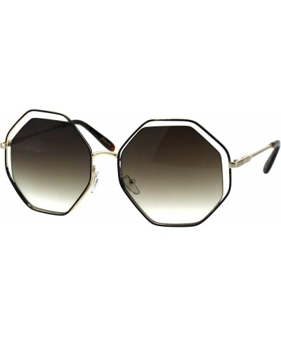 Womens Expose Lens Octagonal Metal Rim Hippie Retro Sunglasses Brown Gold Brown $9.33 Rectangular