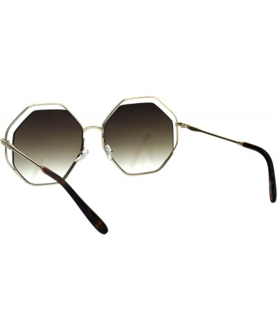 Womens Expose Lens Octagonal Metal Rim Hippie Retro Sunglasses Brown Gold Brown $9.33 Rectangular