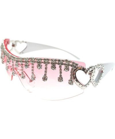 Y2K tassel rhinestone Sunglasses for Women Rimless Trendy Oversized Fashion Shield Wrap Around Sunglasses Pink $9.41 Shield