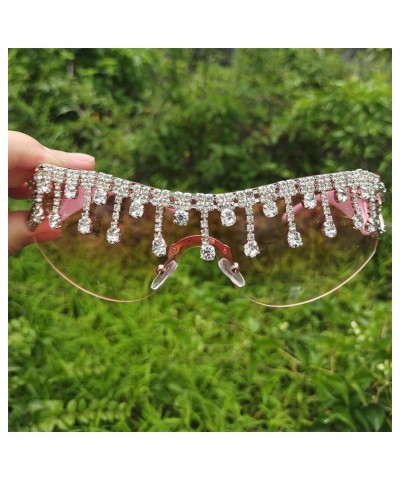 Y2K tassel rhinestone Sunglasses for Women Rimless Trendy Oversized Fashion Shield Wrap Around Sunglasses Pink $9.41 Shield