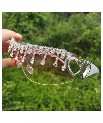 Y2K tassel rhinestone Sunglasses for Women Rimless Trendy Oversized Fashion Shield Wrap Around Sunglasses Pink $9.41 Shield