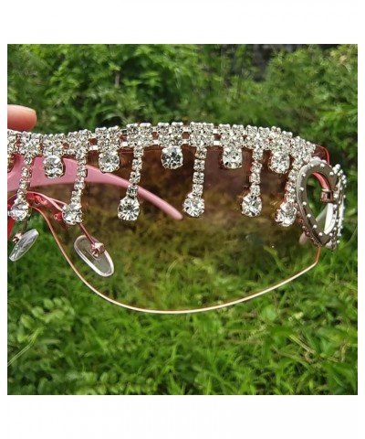 Y2K tassel rhinestone Sunglasses for Women Rimless Trendy Oversized Fashion Shield Wrap Around Sunglasses Pink $9.41 Shield