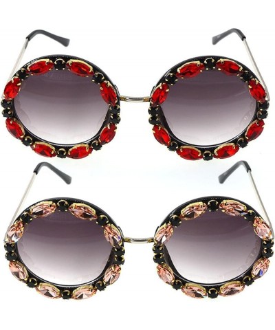 Shining Oversized Round Rhinestone Sunglasses Women Frame punk Female crystal Party Sun Glasses 2pcs-pink&red $16.28 Goggle