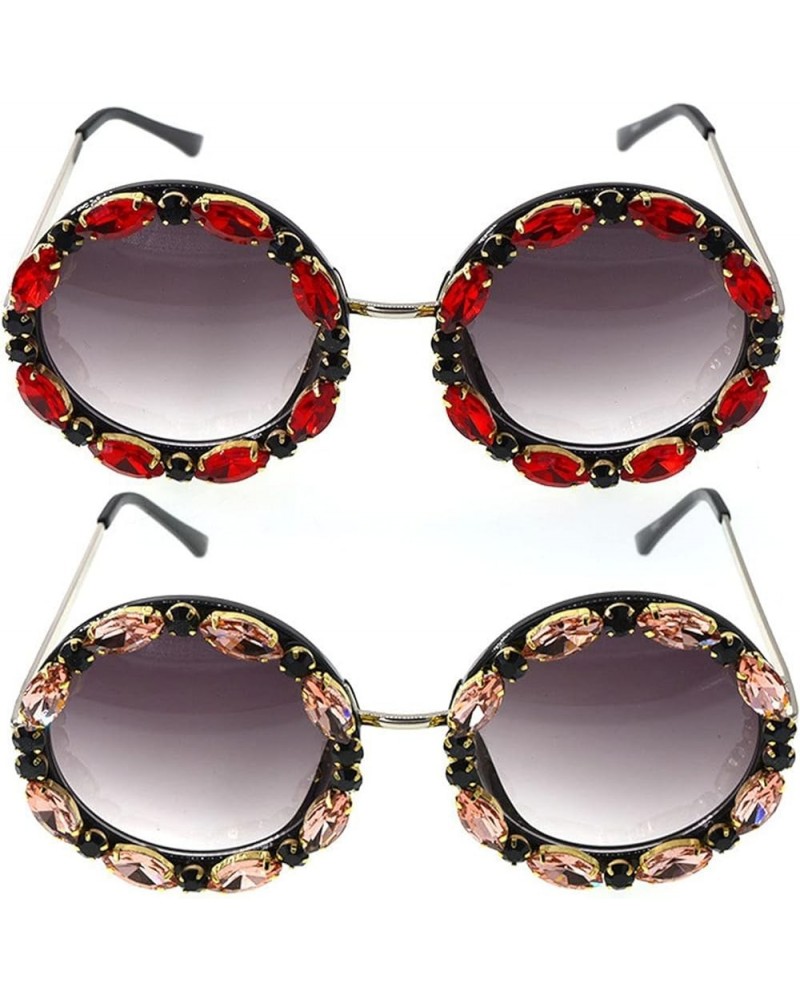 Shining Oversized Round Rhinestone Sunglasses Women Frame punk Female crystal Party Sun Glasses 2pcs-pink&red $16.28 Goggle