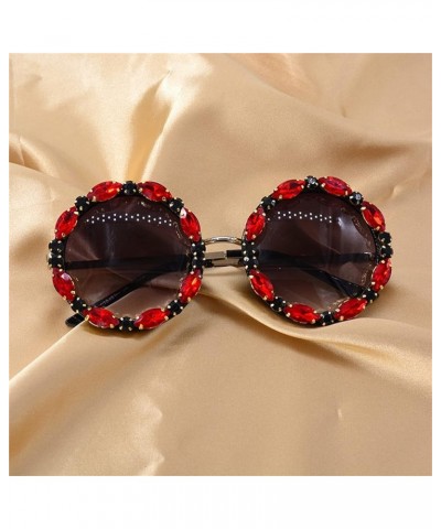 Shining Oversized Round Rhinestone Sunglasses Women Frame punk Female crystal Party Sun Glasses 2pcs-pink&red $16.28 Goggle