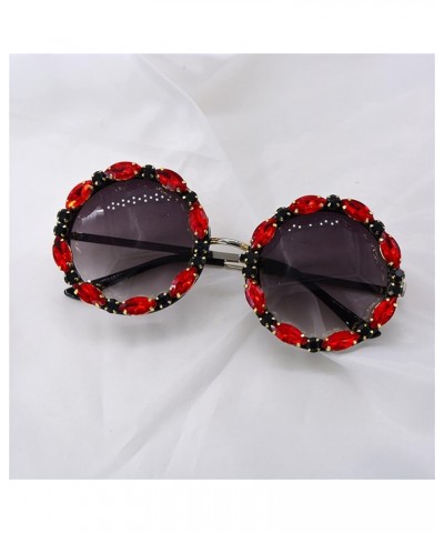 Shining Oversized Round Rhinestone Sunglasses Women Frame punk Female crystal Party Sun Glasses 2pcs-pink&red $16.28 Goggle