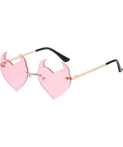 Rimless Devil Heart Sunglasses for Women Trendy Novelty Halloween Party Demon Horns Sunglasses UV400 Protection C:pink $10.07...