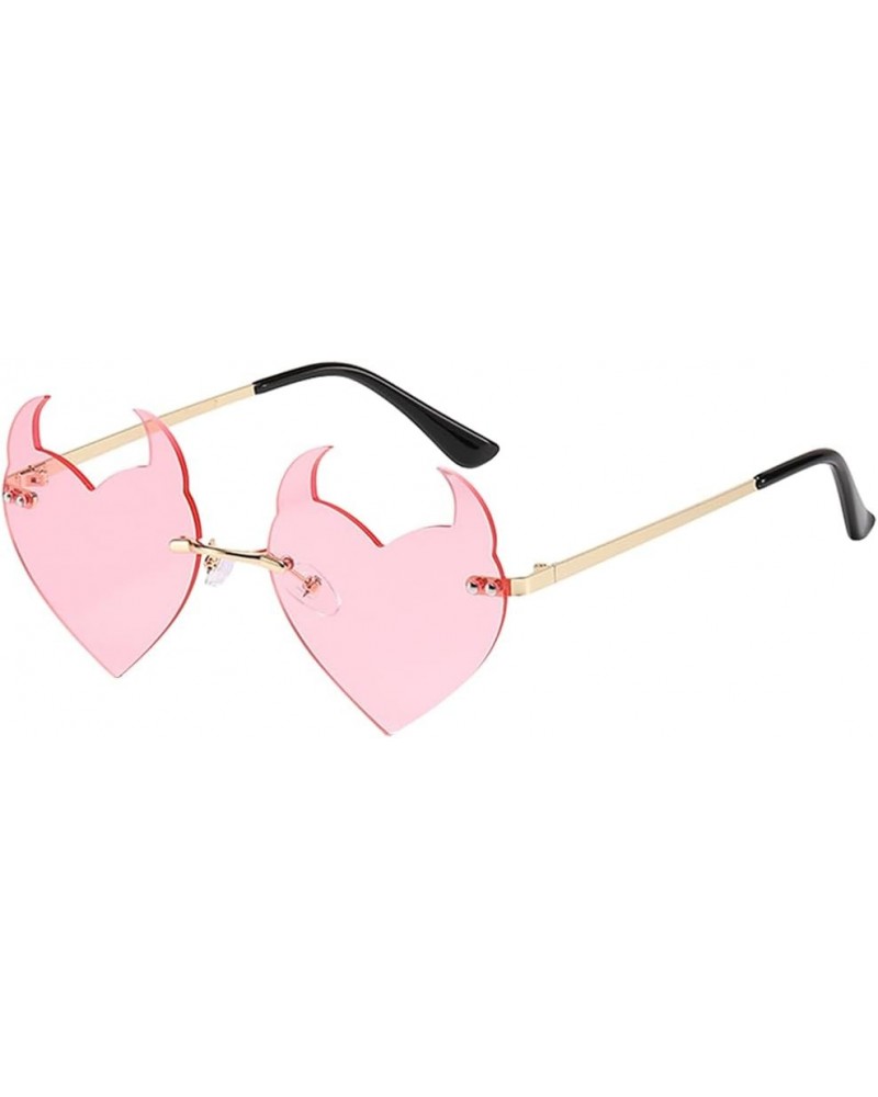 Rimless Devil Heart Sunglasses for Women Trendy Novelty Halloween Party Demon Horns Sunglasses UV400 Protection C:pink $10.07...