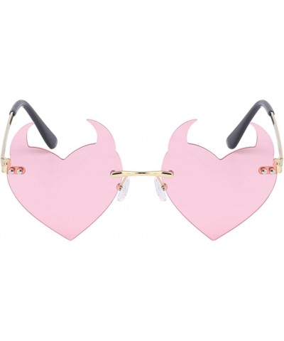 Rimless Devil Heart Sunglasses for Women Trendy Novelty Halloween Party Demon Horns Sunglasses UV400 Protection C:pink $10.07...