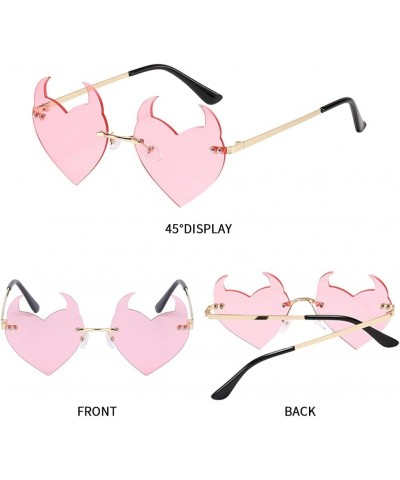 Rimless Devil Heart Sunglasses for Women Trendy Novelty Halloween Party Demon Horns Sunglasses UV400 Protection C:pink $10.07...