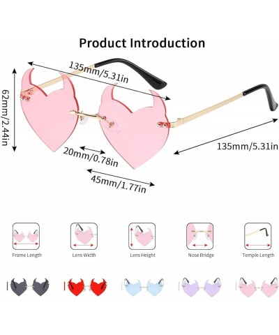 Rimless Devil Heart Sunglasses for Women Trendy Novelty Halloween Party Demon Horns Sunglasses UV400 Protection C:pink $10.07...