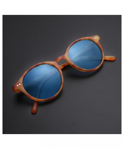 Trendy Sunglasses for Women Men Retro Small Round Sunglasse 2 Pack,48MM Orange Tortoise/Blue $12.53 Round