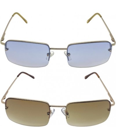 Minimalist Rectangular Semi-Frame Lightweight Gradient Lens Spring Hinge Blue/Brown $10.79 Rectangular