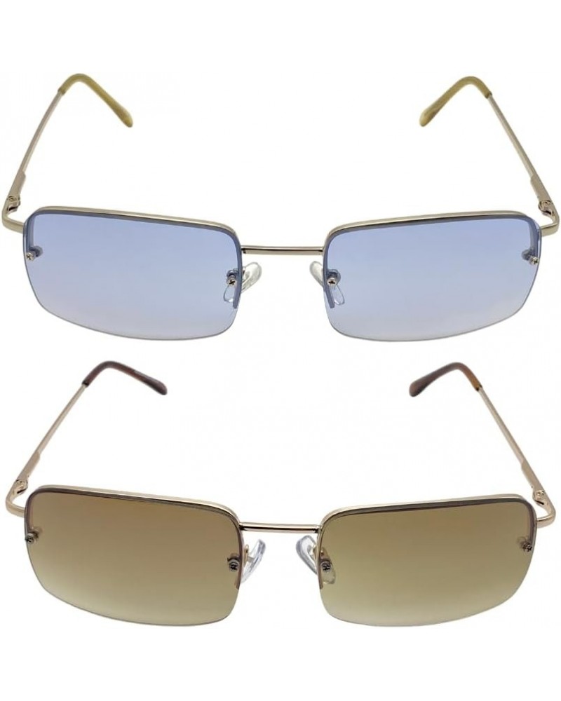 Minimalist Rectangular Semi-Frame Lightweight Gradient Lens Spring Hinge Blue/Brown $10.79 Rectangular