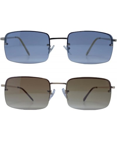 Minimalist Rectangular Semi-Frame Lightweight Gradient Lens Spring Hinge Blue/Brown $10.79 Rectangular