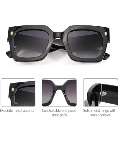 Trendy Oversized Sunglasses for Women, Polarized Square Frame Shades UV400 Protection B01(1 Pack) Black Frame/Gradient Grey L...