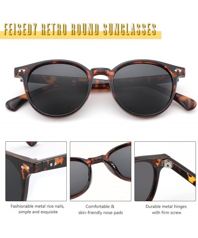 Retro Round Polarized Sunglasses Women Men Trending Shades Fashion Circle Sun Glasses B2808 003 Leopard Frame & Grey Lens $11...