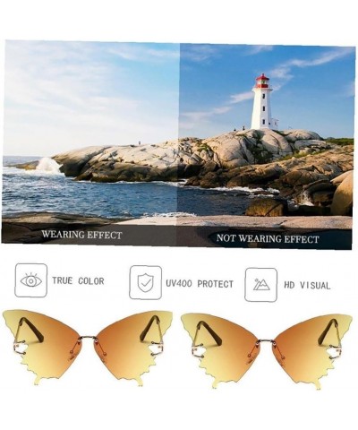 Butterfly Sunglasses 1pc Butterfly Rimless Sunglasses for Women Vintage Metal Frame Eyewear Uv Protection Yellow $9.35 Butterfly