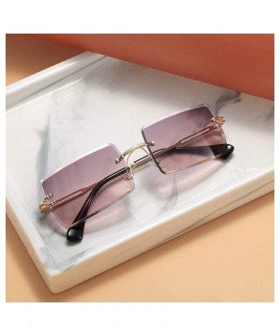 Fashion Rimless Rectangle Sunglasses for Women Men Square Glasses Ultralight UV400 Eyewear Unisex 9031 Purple $8.25 Rimless