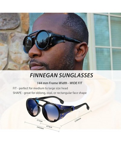 Finnegan Steampunk Retro Sunglasses Men Women with Leather Side Shield Double Bridge Plastic Frame Mens Gift Polarized Blue $...