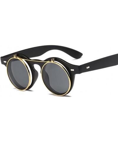 Fashion Vintage Round Steampunk Flip Up Sunglasses Classic Double Layer Clamshell Glasses 1 Black Gray $15.85 Sport