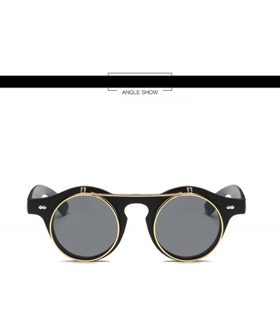 Fashion Vintage Round Steampunk Flip Up Sunglasses Classic Double Layer Clamshell Glasses 1 Black Gray $15.85 Sport