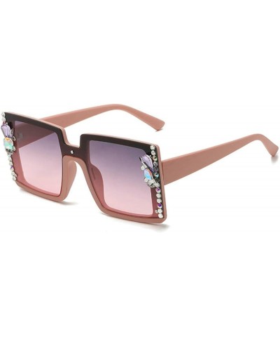 Retro Oversize Square Rimless Sparkling Sunglasses Fashion Shiny Thick Frame bling Gradient Sunglasses Pink $12.69 Rimless